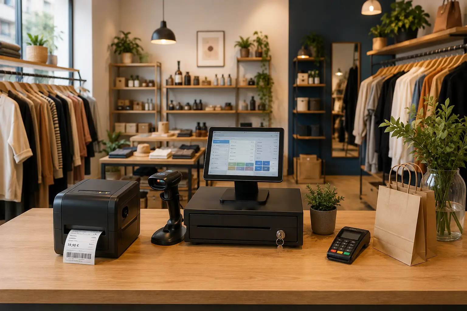 Intérieur moderne d’une petite boutique équipée